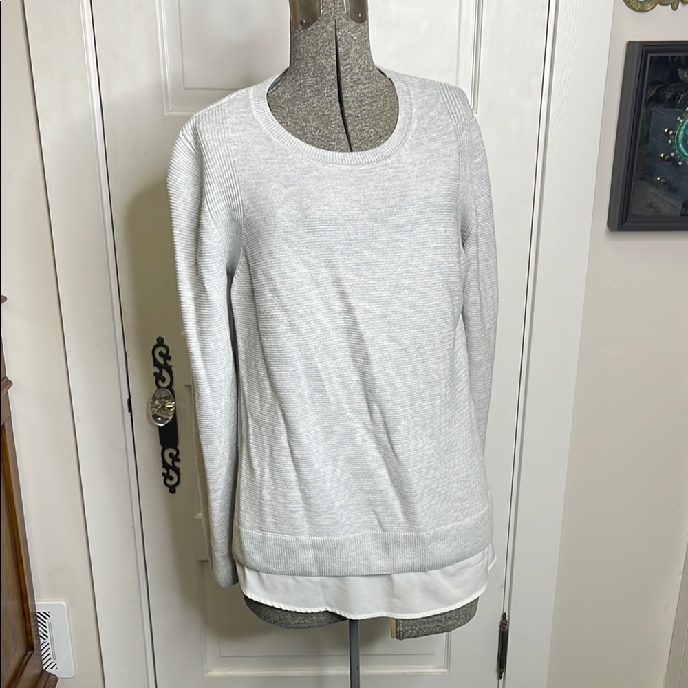 Light Gray Sweater with Layered Hem
